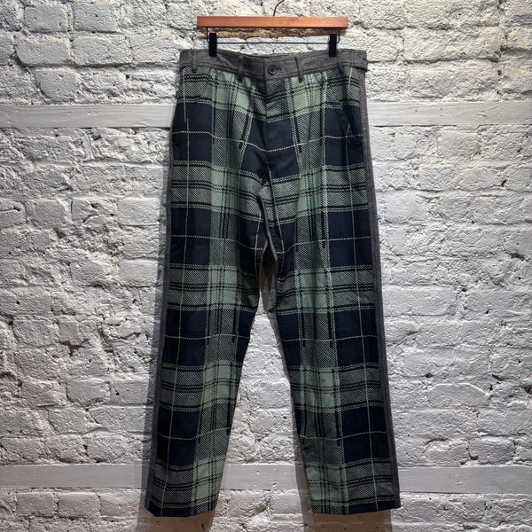 COMME DES GARCONS SHIRT
GREY/MINT CHECK FRONT WOOL TROUSERS