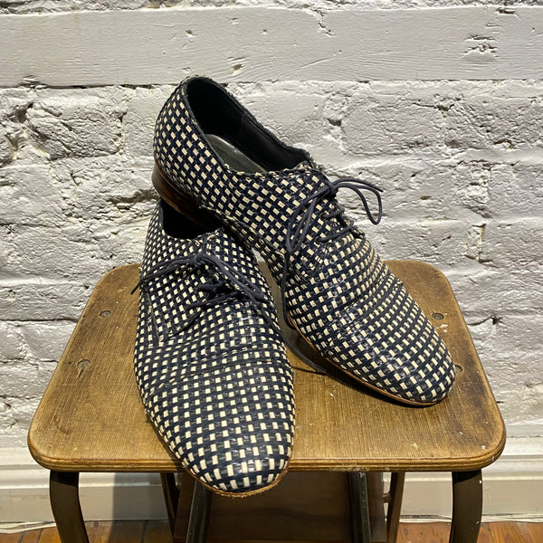 LANVIN BLACK AND WHITE WOVEN SHOES