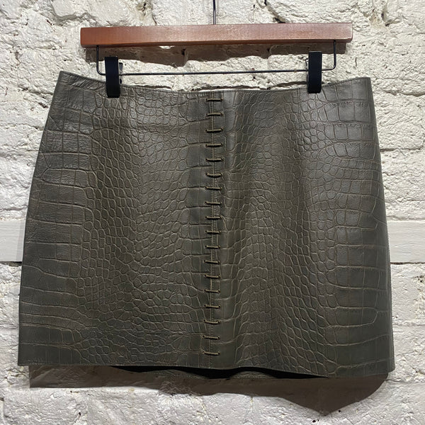 ALEXANDER WANG GREY TEXTURED LEATHER MINI SKIRT