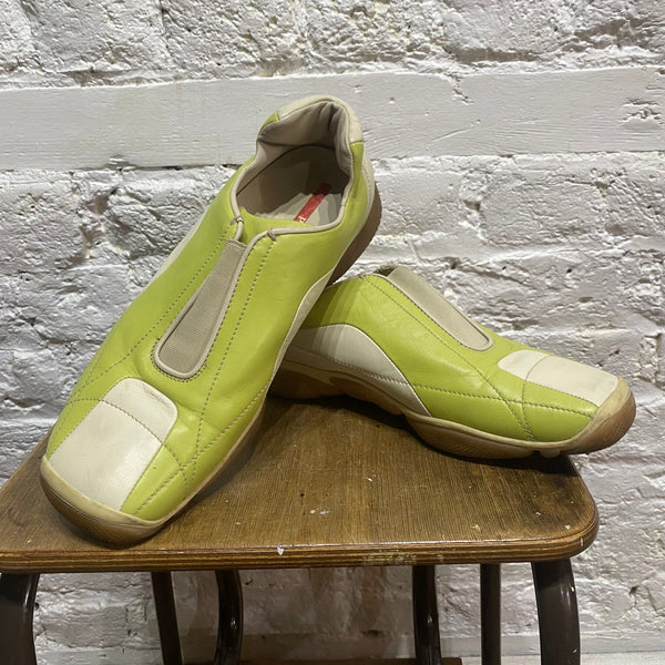 PRADA SPORT BEIGE/LIME GREEN TRAINERS
