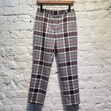 ALEXANDER WANG GREY/RED CHECK WOOL HIGH WAISTED CIGARETTE TROUSERS