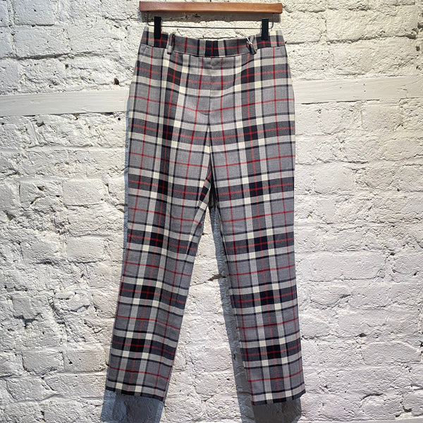 ALEXANDER WANG GREY/RED CHECK WOOL HIGH WAISTED CIGARETTE TROUSERS
