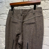 ANDERSSON BELL GREY/TAUPE HERRINGBONE WOOL ZIP UP BELL TROUSERS