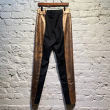 MARGIELA BLACK TROUSERS BRONZE PAINT STRIPED TROUSERS