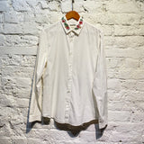 GUCCI WHITE SHIRT FLORAL EMBROIDERED COLLAR