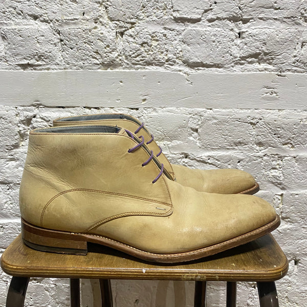 PAUL SMITH 
HANDCRAFTED BEIGE LEATHER ANKLE BOOTS