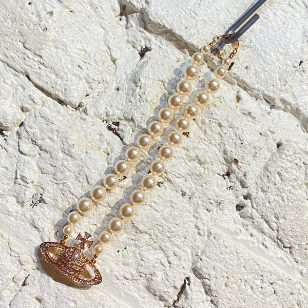 VIVIENNE WESTWOOD ONE ROW BAS PEARL PINK GOLD CHOKER NECKLACE