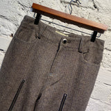 ANDERSSON BELL GREY/TAUPE HERRINGBONE WOOL ZIP UP BELL TROUSERS