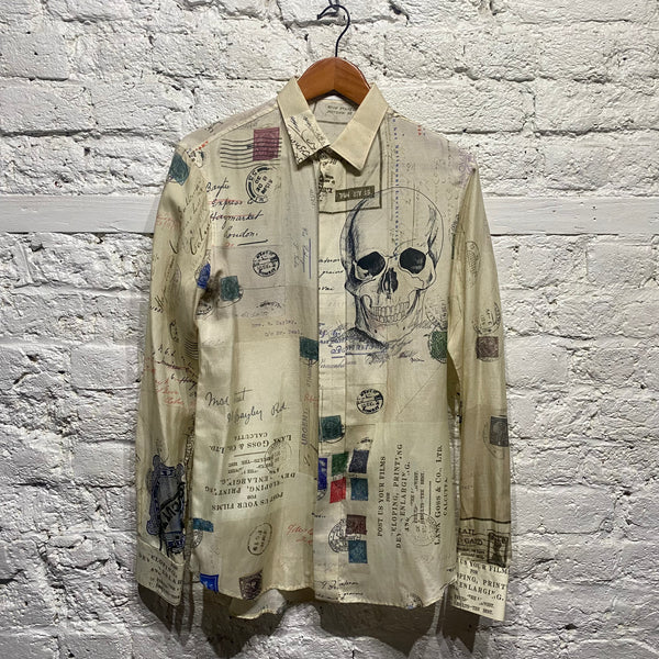 ALEXANDER MCQUEEN SKULL POSTAGE PRINT COTTON/SILK SHIRT