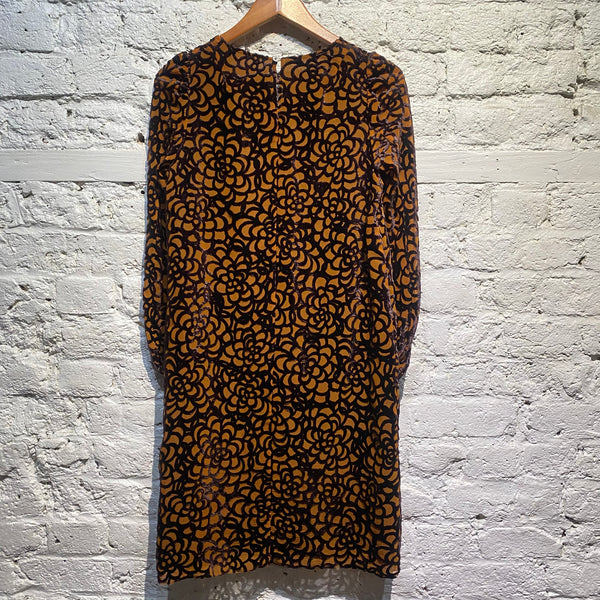 JUNYA WATANABE ORANGE BROWN VELVET FLOCKED DRESS