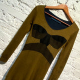 GORDONA BROWN CASHMERE FITTED KNIT DRESS