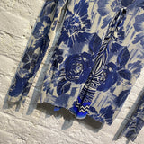 JEAN PAUL GAULTIER SOLEIL BLUE WHITE MESH WRAP CARDIGAN