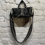 LUDOVIC DE SAINT SERNIN WHITE LACED BLACK LEATHER HANDBAG