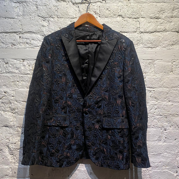 STEVE BELL BESPOKE BLACK/BLUE EMBROIDERED DINNER JACKET