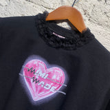 MIMI WADE LACE TRIMMED BLACK FLEECE TOP