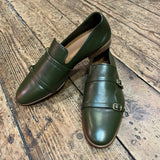 MALONE SOULIERS GREEN LEATHER JULIAN LOAFERS