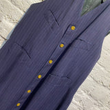 JEAN PAUL GAULTIER HOMME NAVY PINSTRIPE LONG FRONT GILET