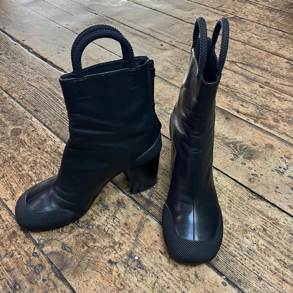 RANDOM IDENTITIES BLACK LEATHER & RUBBER WORKER BOOTS