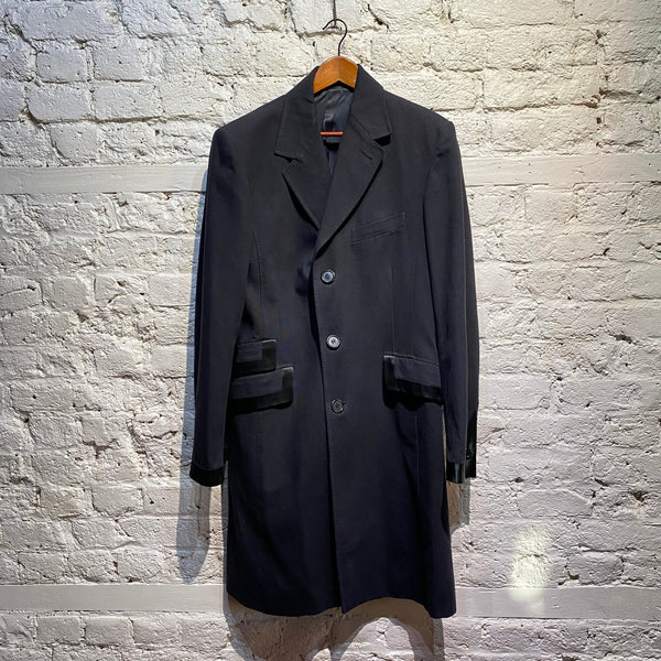 PAUL SMITH BLACK OVERCOAT SATIN POCKET DETAIL