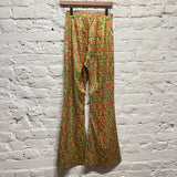 FIORUCCI GREEN/RED PRINT SATIN FLARED TROUSERS