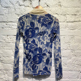 JEAN PAUL GAULTIER SOLEIL BLUE WHITE MESH WRAP CARDIGAN