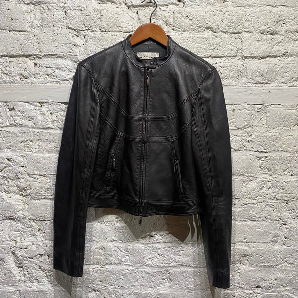 THIERRY MUGLER DARK BROWN/BLACK LAMB LEATHER JACKET