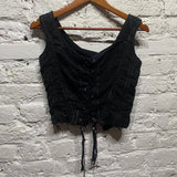 OLUBIYI THOMAS
BLACK LACED CORSET TOP WHITE STITCHING