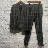 DRIES VAN NOTEN GREY LINEN/COTTON CHECK SUIT