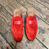 MALONE SOULIERS RED SUEDE MULE LOAFERS