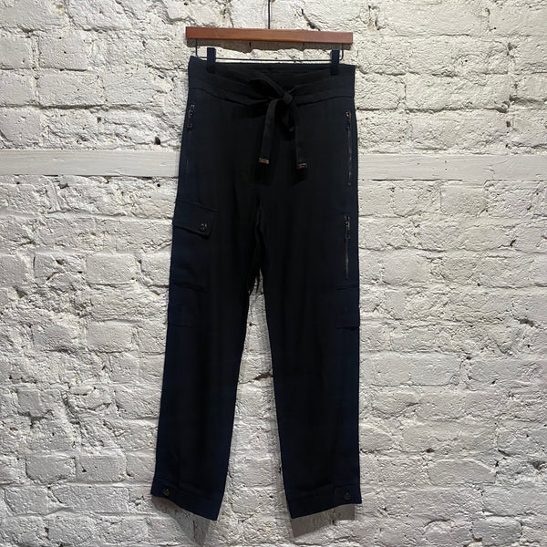 MONCLER BLACK ZIP FRONT TROUSERS