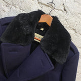 BURBERRY 
NAVY WOOL/CASHMERE PEACOAT FUR COLLAR