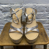 MIU MIU 
SILVER WEDGE SANDALS