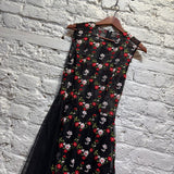 SIMONE ROCHA FLORAL SHEER TULLE DRESS WITH BLACK SLIP