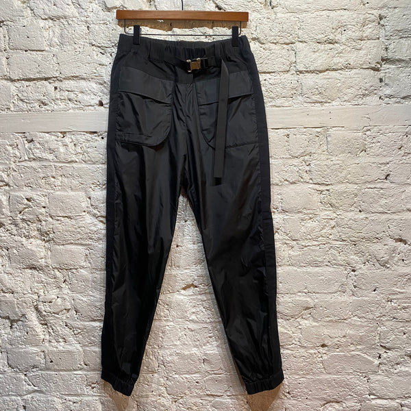 SACAI BLACK SHELL POCKET FRONT TROUSERS