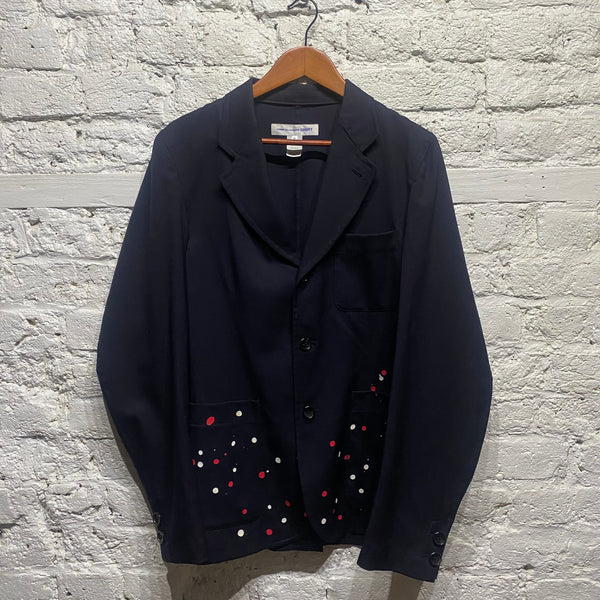 COMME DES GARÇONS CDG SHIRT LABEL NAVY JACKET WITH RED AND WHITE DOTS