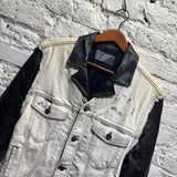 MCQ	PAINTED DENIM / BLACK LEATHER JACKET