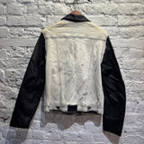 MCQ	PAINTED DENIM / BLACK LEATHER JACKET