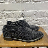 ROBERT CLERGERIE BLACK MESH/PATENT LEATHER DERBY SHOES