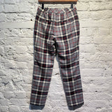 ALEXANDER WANG GREY/RED CHECK WOOL HIGH WAISTED CIGARETTE TROUSERS