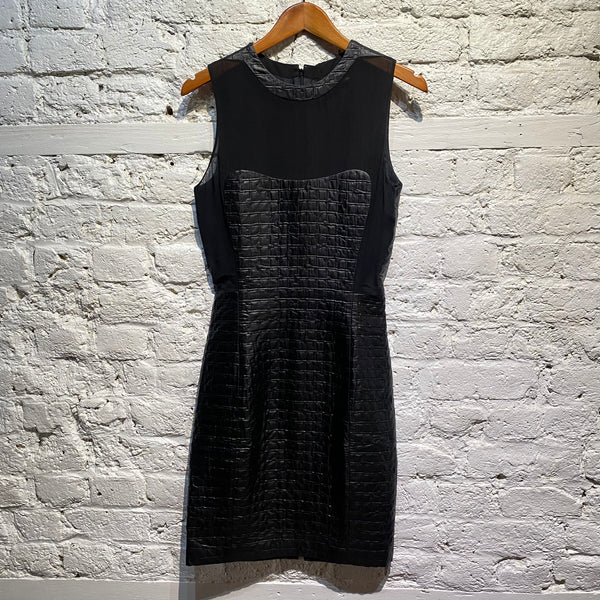HUSSEIN CHALAYAN BLACK WOOL/SILK MESH DRESS WITH PANELS