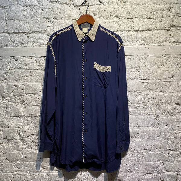 YOHJI YAMAMOTO POUR HOMME VINTAGE NAVY SILK SHIRT