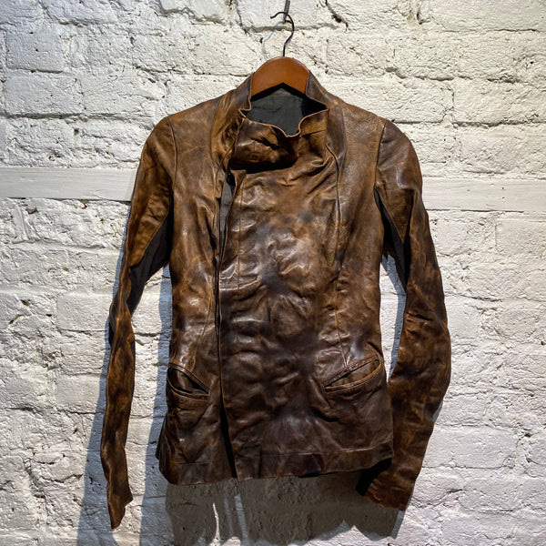 RICK OWENS 
DISTRESSED LEATHER JACKET