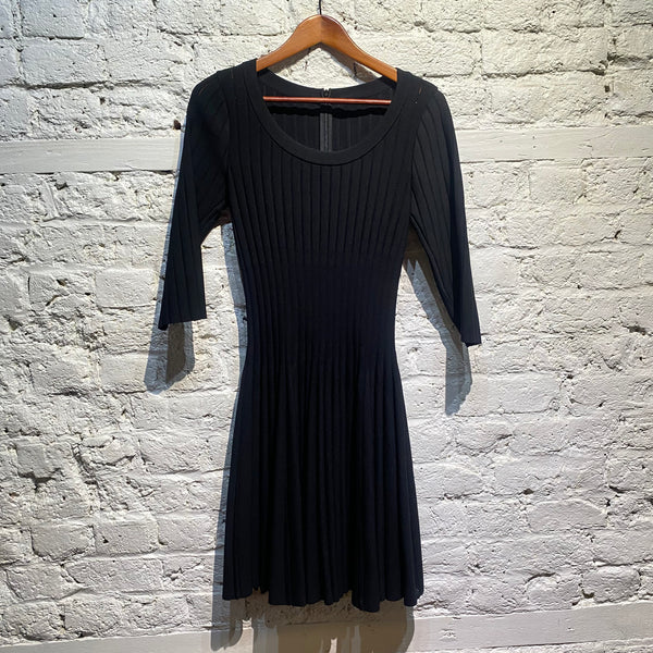 ALAIA BLACK  LONG SLEEVE HEAVY WEAVE DRESS
