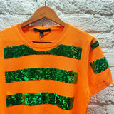 MARC JACOBS
ORANGE SHORT SLEEVE KNIT GREEN SEQUINS TOP