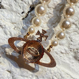 VIVIENNE WESTWOOD ONE ROW BAS PEARL PINK GOLD CHOKER NECKLACE