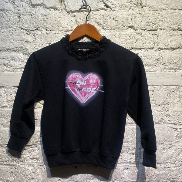 MIMI WADE LACE TRIMMED BLACK FLEECE TOP