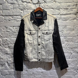 MCQ	PAINTED DENIM / BLACK LEATHER JACKET
