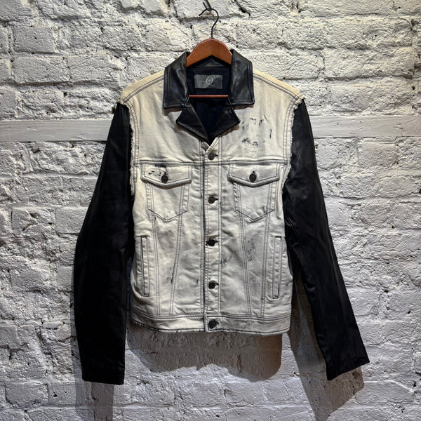 MCQ	PAINTED DENIM / BLACK LEATHER JACKET