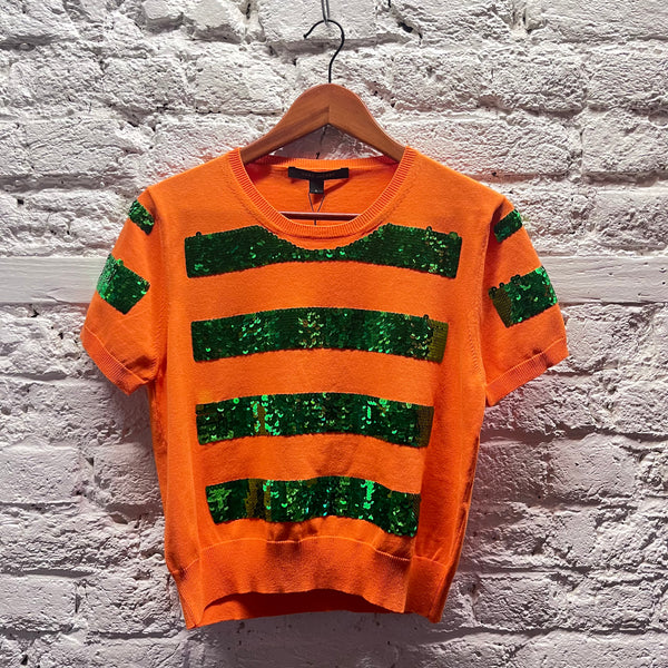 MARC JACOBS
ORANGE SHORT SLEEVE KNIT GREEN SEQUINS TOP