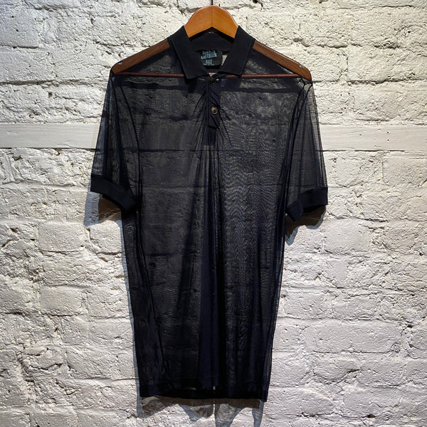 JEAN PAUL GAULTIER MAILLE FINE BLACK MESH POLO SHIRT